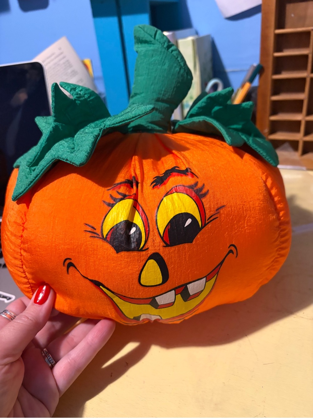 Plush Orange Pumpkin Holiday Pillow with Green Stem